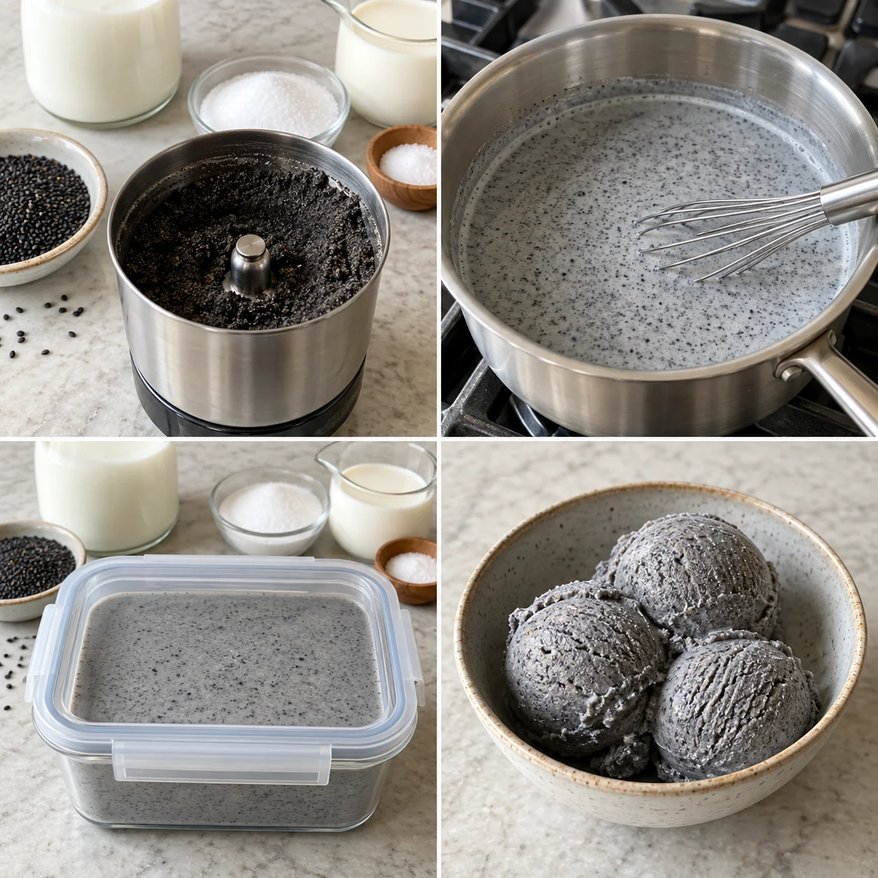 Illustrative Black sesame ice cream