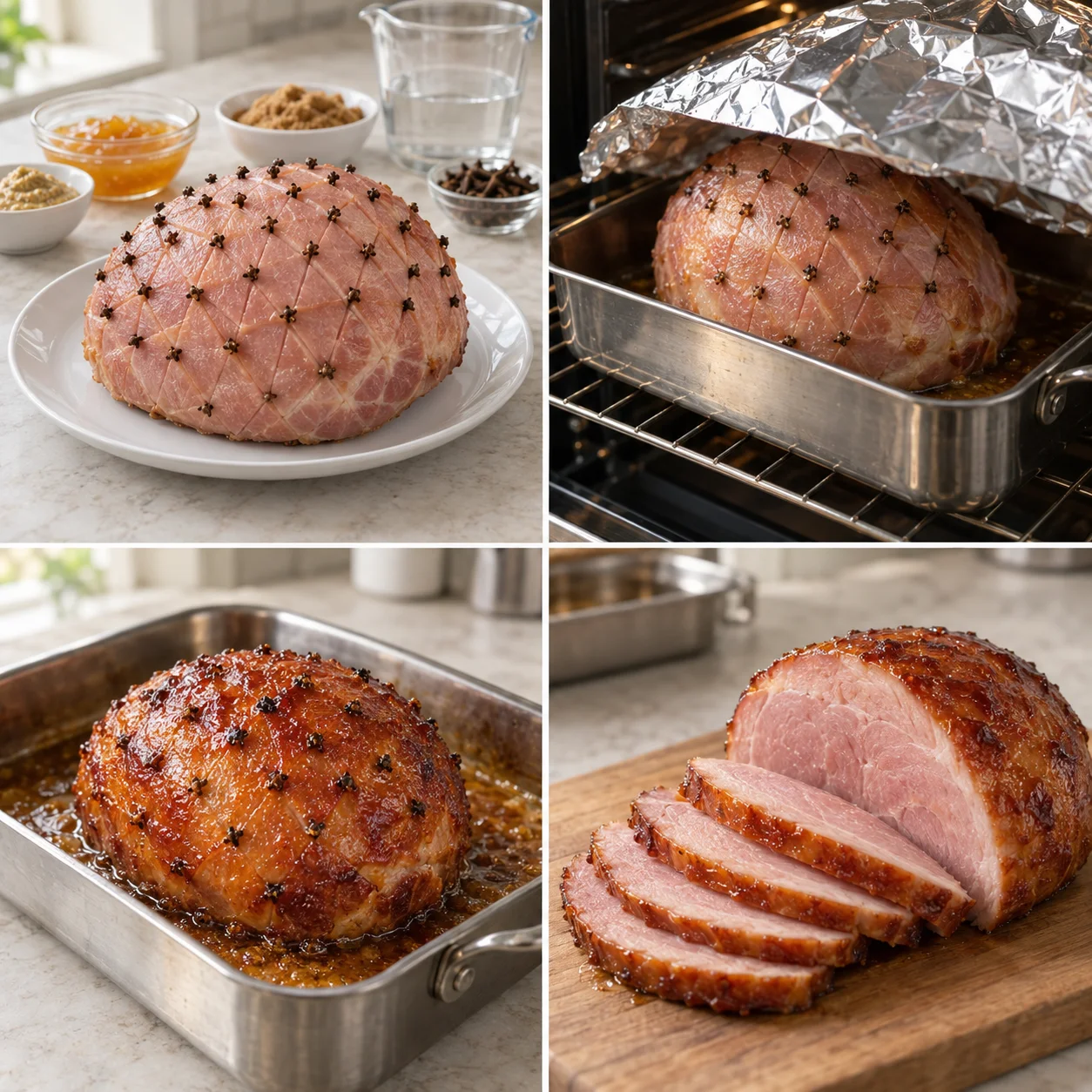 Illustrative Clove-studded glazed ham