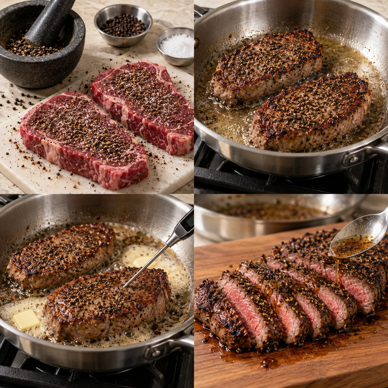 Illustrative Peppercorn-crusted steak