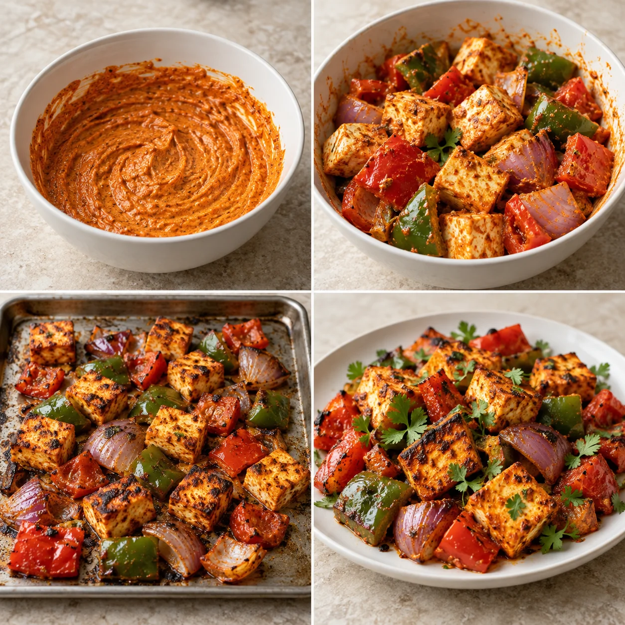 Illustrative Kashmiri chili paneer with roasted vegetables